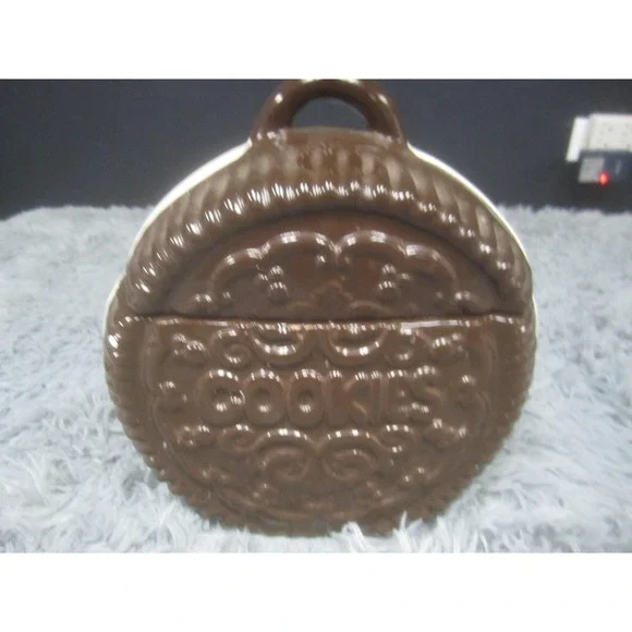 Vintage Brown Ceramic Sandwich Cookie Jar Cookies Japan Kitchen Retro Decor